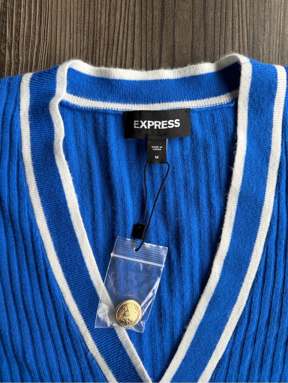 Express Royal Blue Ribbed Button Cardigan - Picture 4 of 4